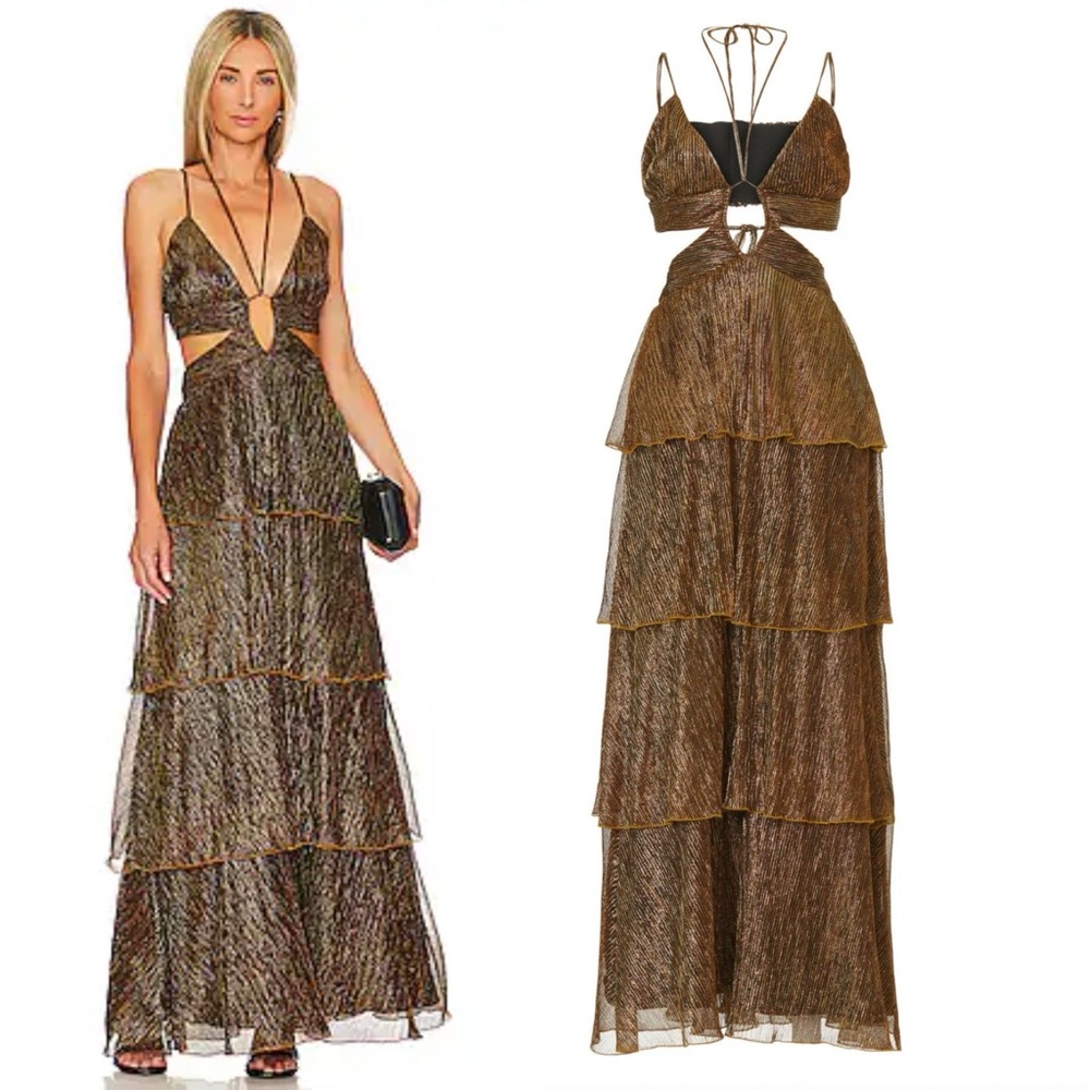 Line + Dot Sonia Gown Maxi Dress in Gold Size Medium